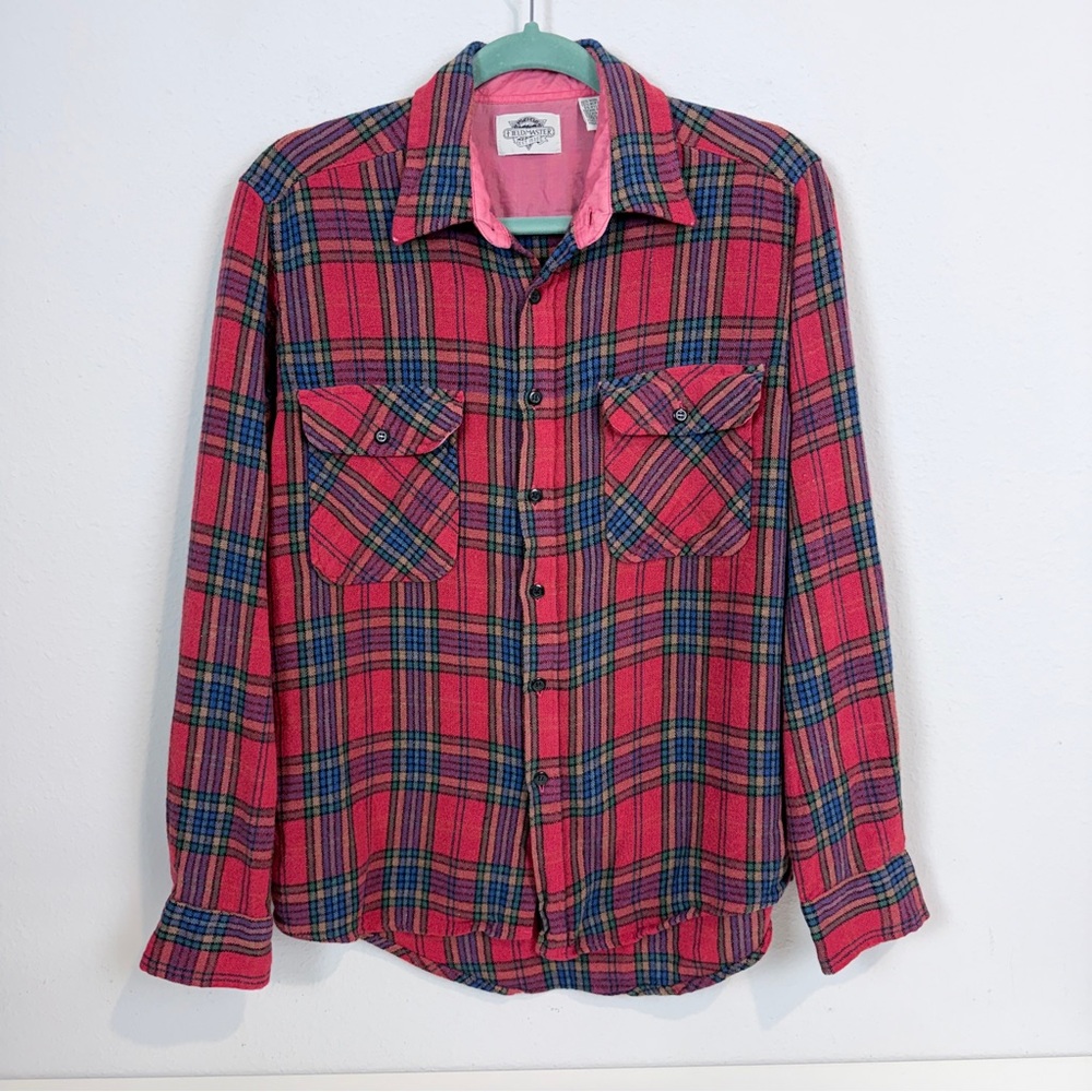Vintage Fieldmaster Red Blue Plaid Wool Blend Button Down Shirt Korea M